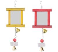 Amosfun 2 Pièces Miroir pour Perroquet, Blocs à Picorer, Cloche | Fer, Pierre et Bois, Surface Réfléchissante, Crochet Fixe, pour Cage D’oiseau et Poulailler