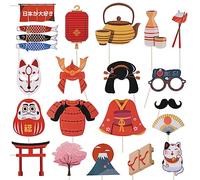 Amosfun 20 Pcs Accessoires Photo Japonisme pour FêTes Mariages Et Anniversaires | DéCorations ColoréEs pour Photobooth avec ThèMe Japonisme
