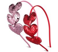Amosfun 2pcs Serrage-tête en Tissu Forme de Cœur à Paillettes, Confortable Abîmer les Cheveux, Accessoires Fête Saint-valentin