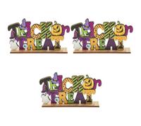 Amosfun 3 Pièces Décorations d'halloween Trick Or Treat Signe De Table Autocollants d'halloween Faire La Fête Tableau Décoration Halloween Porte Coin Chauve Souris Guirlande Gland Bois