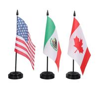 Amosfun 3 Pièces Drapeaux de Table Usa Canada Mexique avec Base Plastique Stable Mini Drapeaux de Bureau pour Décoration de Réunions et Célébrations Mondiales Réutilisable