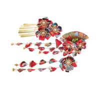 Amosfun 3pièces Épingles à Cheveux à Pompons Floraux Kimono Ornements de Cheveux Japonais Ensemble Épingles à Pompons Kimono pour Femmes Accessoires de Hanfu à Roses