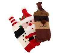 Amosfun 3pièces Housse de Bouteille de Vin Forme de Pull Festif Design Père Noël Renne et Bonhomme pour Décorations de Fêtes de Fin Année
