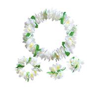Amosfun 4 pcs fête hawaïenne Guirlande Leis Danse Colliers Fleurs artificielles Bandeau Bracelet pour Hawaii Partie Tropicale (Blanc et Vert)