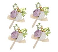 Amosfun 4 Pièces Boutonnière Mariage Artificielle pour Marié et Témoin Épingle Solide Décor Floral Élégant Résistante Décoloration Accessoires pour Cérémonies et Formelles