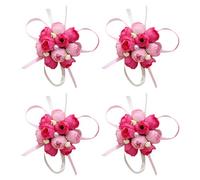 Amosfun 4pcs Mariage mariée Poignet Fleurs Fleur Artificielle Bracelet Broche Danse Faux Poignet Fleur décor (Rose)