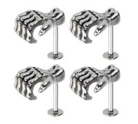 Amosfun Anneaux de Lèvres en Acier Inoxydable Punk Style Clou de Piercing 4pcs Design Main Squelette Surface Polie Haute Résistance pour Fête et Extérieur