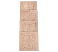 Amosfun Appliques Décoratives en Bois Sculpté 10X10 CM 4 Pcs Non Peintes Incrustations en Bois pour Portes et Meubles Stickers Muraux Décoratifs pour Armoires et Escaliers Décoration