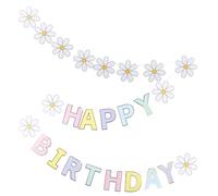 Amosfun Bannière D'anniversaire en Papier 8 Pièces « Joyeux Anniversaire » Fleurs Marguerites et Petites Fleurs Macaron, Décor Mural Coloré pour Fête D'anniversaire Garçon et Filles