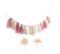 Amosfun Bannière pour Chaise Haute 1 An Pompons Rose, Décoration Anniversaire Bébé, Guirlande Réutilisable pour Fête Garçon et Filles, Accessoire Photo Shower, Déco Bohème