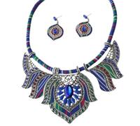 Amosfun Bijoux Fantaisie Collier Épais et Boucles d'Oreilles pour Femmes Fêtes et Mariage Plage Accessoires en Alliage Bleus