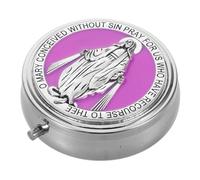 Amosfun Boîte à Chapelet Catholique Métal Robuste Organisateur Rond pour Perles de Prière Coffret Souvenir Religieux avec Motifs Sainte-benoît et Vierge pour Communion et Bijoux Sacrés
