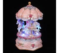 Amosfun Boîte à Musique Carrousel Vintage avec Cheval Rotatif, Éclairage LED Couleurs Changeantes, Mécanisme à Remontoir, Décoration de Noël et Anniversaire, Centre de Table Lumineux