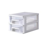 Amosfun Boîte de Rangement à Tiroirs en Plastique Transparent et Blanc, 2 Niveaux Moyen Format, Organisateur Polyvalent pour Bureau et Cosmétiques, Armoire de Rangement Compacte