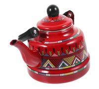 Amosfun Bouilloire en Émail Épais 1,7 L Rouge Vintage, Bouilloire à Fond Plat Compatible Cuisinière Électrique, Vitrocéramique et Induction, Théière Domestique pour Infusion