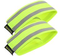 Amosfun Bracelets Réfléchissants pour Jambe et Bras 2 Pièces en Polyester Haute Visibilité Vert Clair, Accessoires Réglables pour Course Nocturne et Travaux en Zone sans Lumière