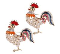 Amosfun Broche Animal en Cristal Œil-de-chat 2 Pièces, Épingle à Revers Coq Ornée de Pierres Scintillantes, Accessoire Mode Féminin Polyvalent pour Vêtements et Écharpes, Bijou Vintage