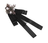 Amosfun Broche Nœud Rétro en Perles Imitation, Épingle de Col Noire, Accessoire Femme Élégant pour Robe, Uniforme et Fête, Broche Bijou Vintage Baroque en Tissu Dentelle