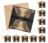 Amosfun Cartes d'invitation pour Halloween - Motif Spiderweb - Avec nœud - Découpe - Noir