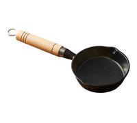 Amosfun Casserole en Fonte 16 Cm avec Poignée en Bois, Mini Poêle Polyvalente pour Verser Huile et Fondre Beurre, Ustensile de Cuisson Compact pour Œufs, Crêpes et Sauces
