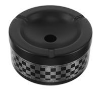 Amosfun Cendrier Surface Lisse à Motif Quadrillé en Acier Inoxydable avec Couvercle Extérieur Résistant au Vent, Base Lestée pour Réunions Familiales ou Publiques