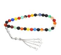 Amosfun Chapelet Religieux en Perles Naturelles D'agate 33 Perles Colorées, Style Aléatoire, Bracelet Musulman de Prière pour Recueillement et Contemplation