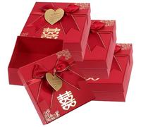 Amosfun Coffrets Cadeaux Mariage Rouges 4pcs en Papier Nœud Décoratif, Grande Capacité, Couleur Résistante la Décoloration, Présentation Unique pour Anniversaire et Nouvel An