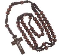 Amosfun Collier Croix en Bois Naturel Fait Main, Perles Café, Chaîne Légère et Stable, Collier Vintage pour Hommes et Femmes, Bijou pour Usage Quotidien et Présent