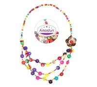 Amosfun Collier Fantaisie Femme RéTro En Bois Coloré - Pendentif Plage Tricoté à La Main Avec Perles En Coco - Bijoux Hippie De Mode