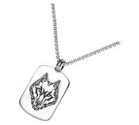 Amosfun Collier Homme Tête de Loup Pendentif Viking en Alliage Chaîne Perles Carrées 3x55 Cm Style Punk Vintage Présent Homme