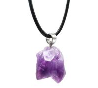 Amosfun Collier Pendentif Améthyste Naturelle Irrégulière, Bijou Féminin Léger Cordon Ciré, pour Fête et Port Journalier