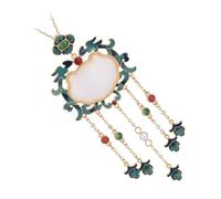 Amosfun Collier Pendentif Cadenas Chinois en Jade Blanc 24k Plaqué Or, Chaîne Clavicule Élégante pour Femme, Accessoire de Robe Ethnique, Bijou Ras du Cou Féminin