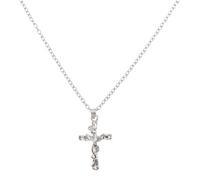 Amosfun Collier Pendentif Croix en Alliage Argenté pour Femme, Chaîne Ras-de-cou Rétro, Style Classique Feuille de Rose, Bijou Élégant pour Tenue Quotidienne et Présent