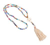 Amosfun Collier Pendentif en Cristal Coloré Pompons, Collier Long Bohème pour Femme, Accessoire Chic D'hiver, Bijou Fantaisie pour Pull et Tenue Élégante
