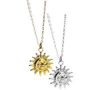 Amosfun Collier Pendentif Lune et Soleil Lot de 2 en Acier Inoxydable 18k Plaqué Or et Argenté, Bijoux Fantaisie pour Femme, Légers et Anti-rouille, Accessoires pour Tenue Quotidienne