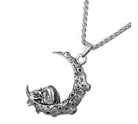 Amosfun Collier Pendentif Lune Punk Tête de Mort Vintage, Collier Squelette Rétro pour Femme, Bijou Accessoire Mode Léger et Original, Fête Halloween et Soirée