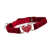 Amosfun Collier pour Chaton Rouge Ajustable en Tissu avec Cœur Orné de Strass et Clochette, Décoration Créative pour Animaux Domestiques la Maison
