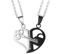 Amosfun Collier pour Couple en Acier Inoxydable 1 Paire, Pendentif Cœur Puzzle Assorti Noir Mat, Collier de Relation 520, Présent Saint-valentin et Anniversaire, Bijou D’amoureux