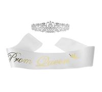 Amosfun Couronne de Bal en Satin Écharpe Blanche et Strass pour Fête de Remise des Diplômes Mariage Bal Costume