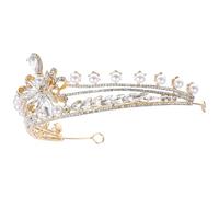 Amosfun Couronne De Mariage En Perles Diadèmes De Mariée Couronne De Cristal Fleur Couvre-Chef De Mariée Pour Femmes Et Filles Anniversaire Bal Spectacle Fête D'halloween Doré