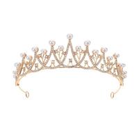 Amosfun Couronne de Mariée Baroque Dorée Strass et Perles, Diadème de Princesse Vintage pour Mariage, Anniversaire et Accessoires de Coiffure Femme Élégants
