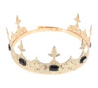 Amosfun Couronne de Roi en Alliage, Couronne de Tiare Ronde Noire, Style Simple Médiéval, Ajustement, pour Halloween et Bal de Fin D'année, pour Homme et Femme