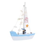 Amosfun Décoration Bateau à Voile Méditerranéenne avec Coquillages Modèle Artisanal Bleu et Blanc Centre de Table Nautique pour Ambiance Côtière