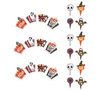 Amosfun Décorations Halloween pour Cupcakes 48 Pièces, 2 Ensembles 24 Caissettes en Papier et 24 Pics Décoratifs Citrouille, Fantôme, Chauve-souris et Crâne, Accessoires Festifs pour Fête