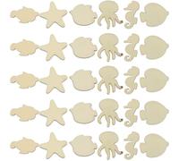 Amosfun Disque en bois pour arbre Décoration de table pour bricolage peintures marins poissons animaux marins Forme pour mariage Pâques anniversaire fête 100 pièces (motif aléatoire)