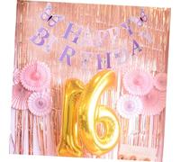 Amosfun Drapeau de traction de décoration bannière joyeux anniversaire bannière d'anniversaire de fée Bannière de fête décorations de fête Papier Violet,mauve