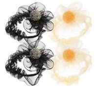 Amosfun Élastiques à Cheveux pour Femme 4pcs en Tissu Fin Fleurs Soleil Strass, Doux et Élégants, Accessoires Coiffure Mariage et Usage Quotidien