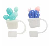 Amosfun Embout de paille en silicone 12 mm 2pcs cactus, protège-embouts attachables, lavables, pour mug et récipient