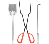 Amosfun Ensemble 3 Pièces Outils de Cheminée en Fonte Épaisse Comprenant Pelle à Cendres Petite Taille Pinces à Tisonnier et Crochet Ustensiles Multifonction pour Charbon et Barbecue