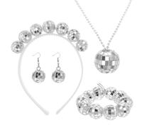 Amosfun Ensemble Bijoux Disco Années 70 Femme - Boucles D’oreilles Miroir, Collier, Bracelet et Serrage-tête Boule Disco - Accessoires Costume Fête Vintage - Parure Style Plusieurs styles
